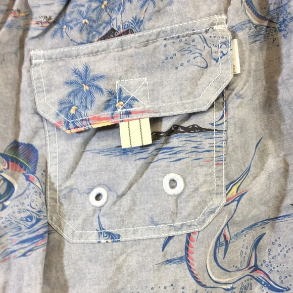 Tommy Bahama Relax Board Shorts Mens Medium Blue‎ Yellow Marlin Beach Print Swim - Picture 5 of 12